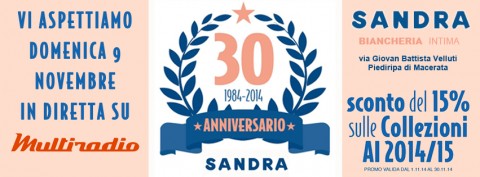 Multiradio Live da Sandra Intimo domenica pomeriggio 9 novembre per festeggiare i 30 anni di attività